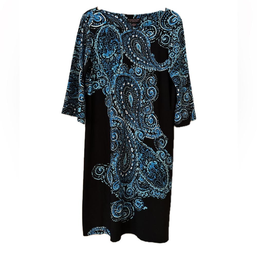 Signature by Robbie Bee Black and Blue Pailsley Dress, size M